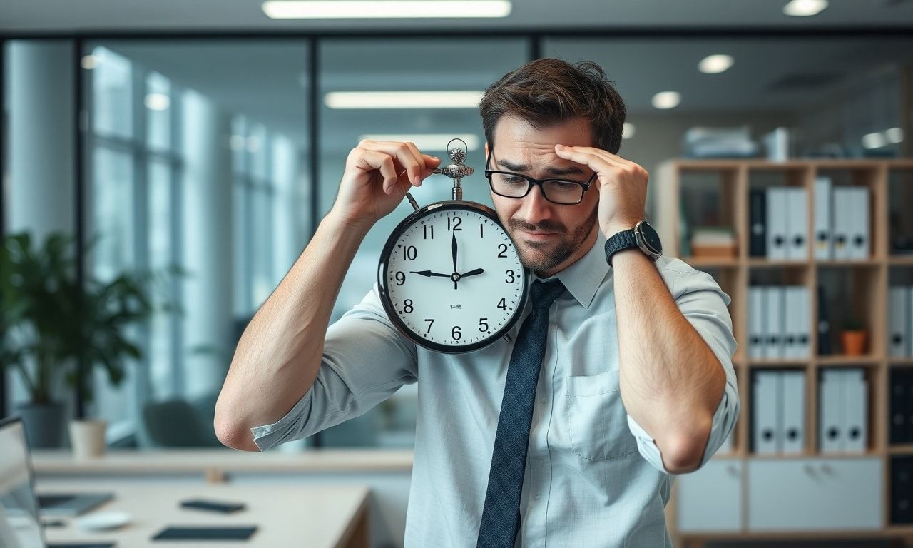 会社で寝坊して焦る様子