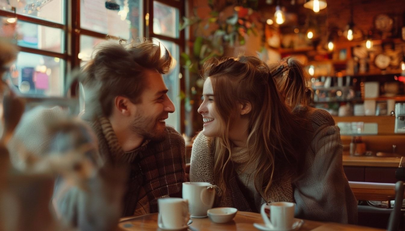 カフェで語り合うカップル