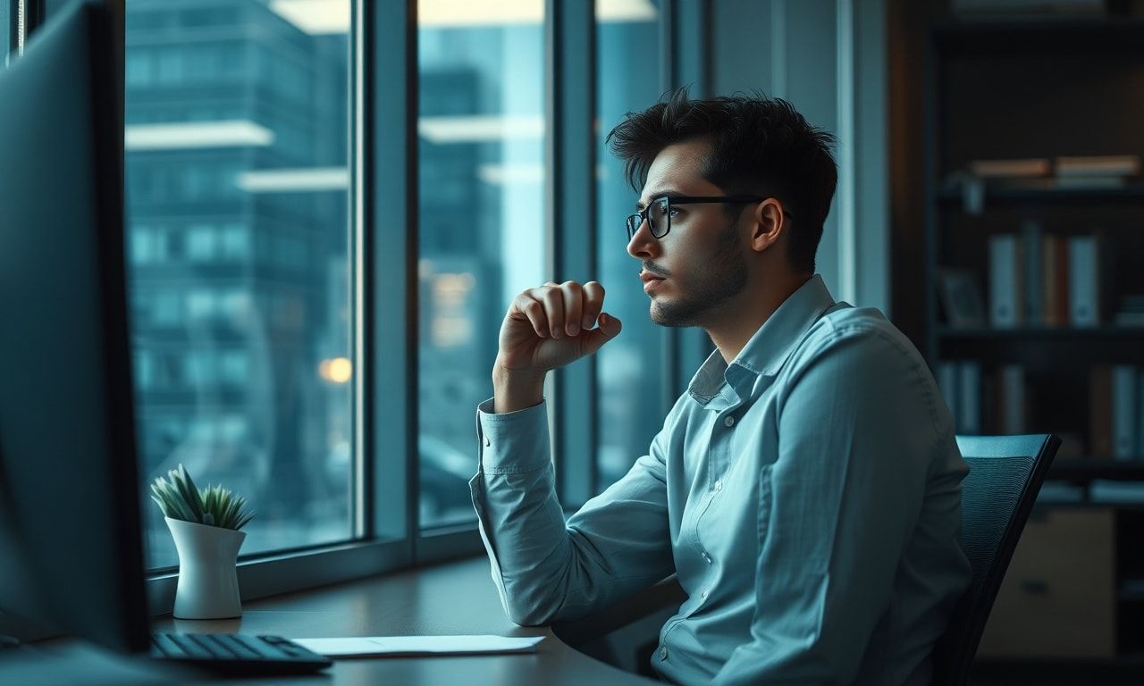 新卒社員がオフィスで悩んでいる様子