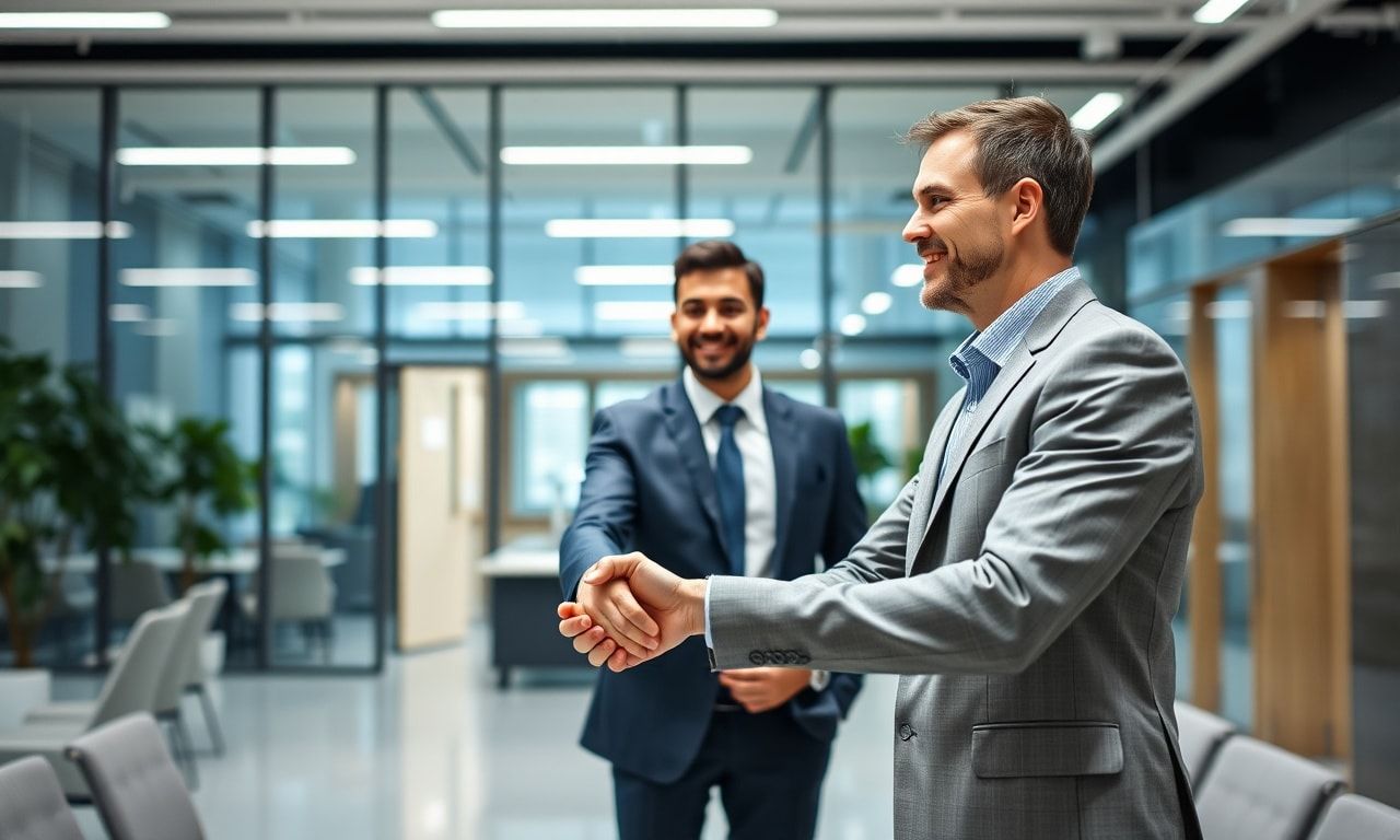 ビジネスの場で握手をする様子