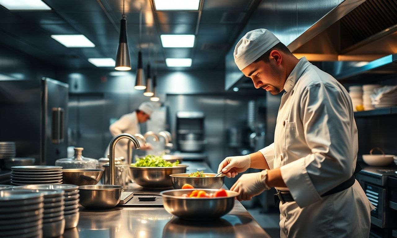 忙しいホテルの厨房で働く調理師