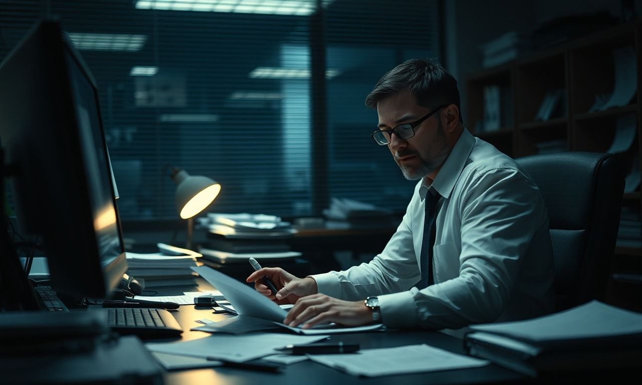 夜遅くまで働くオフィスワーカー