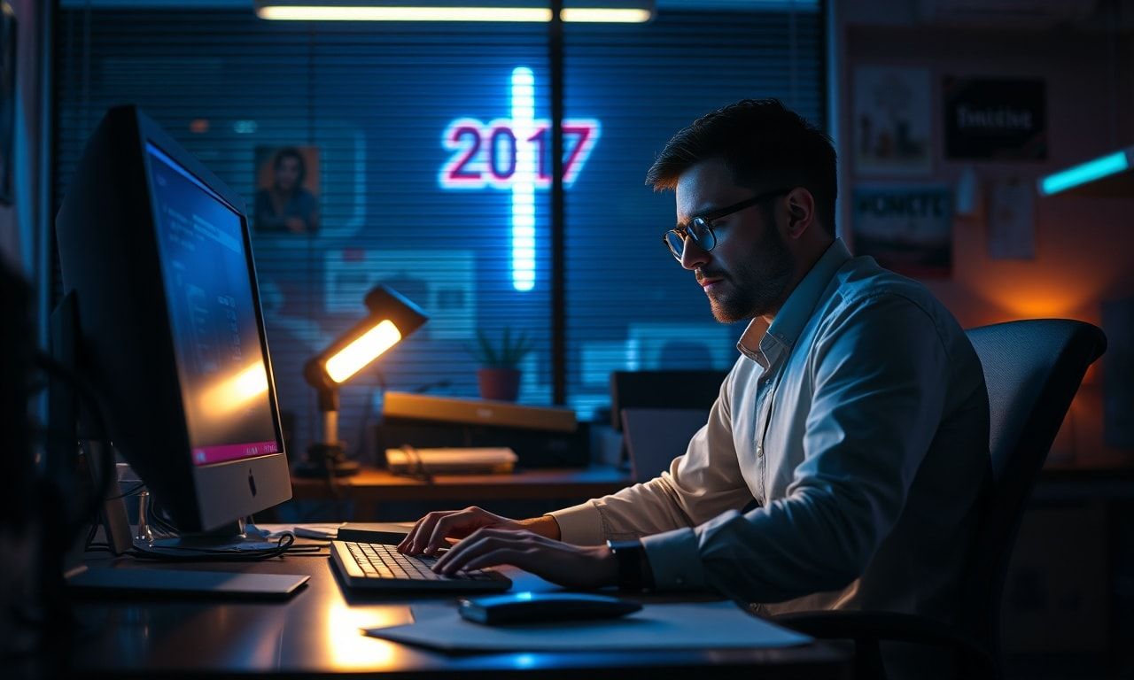 深夜のオフィスで働く疲れた会社員