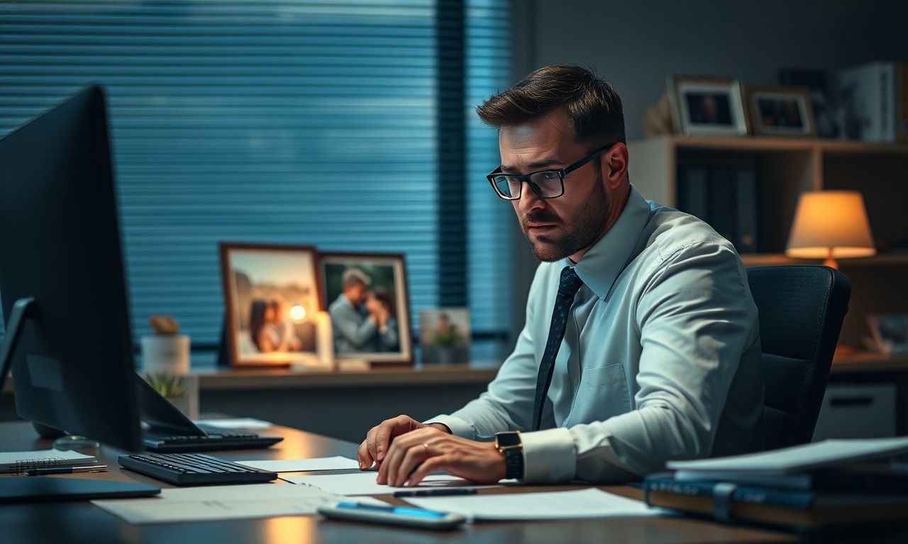 オフィスのデスクで悩む社員