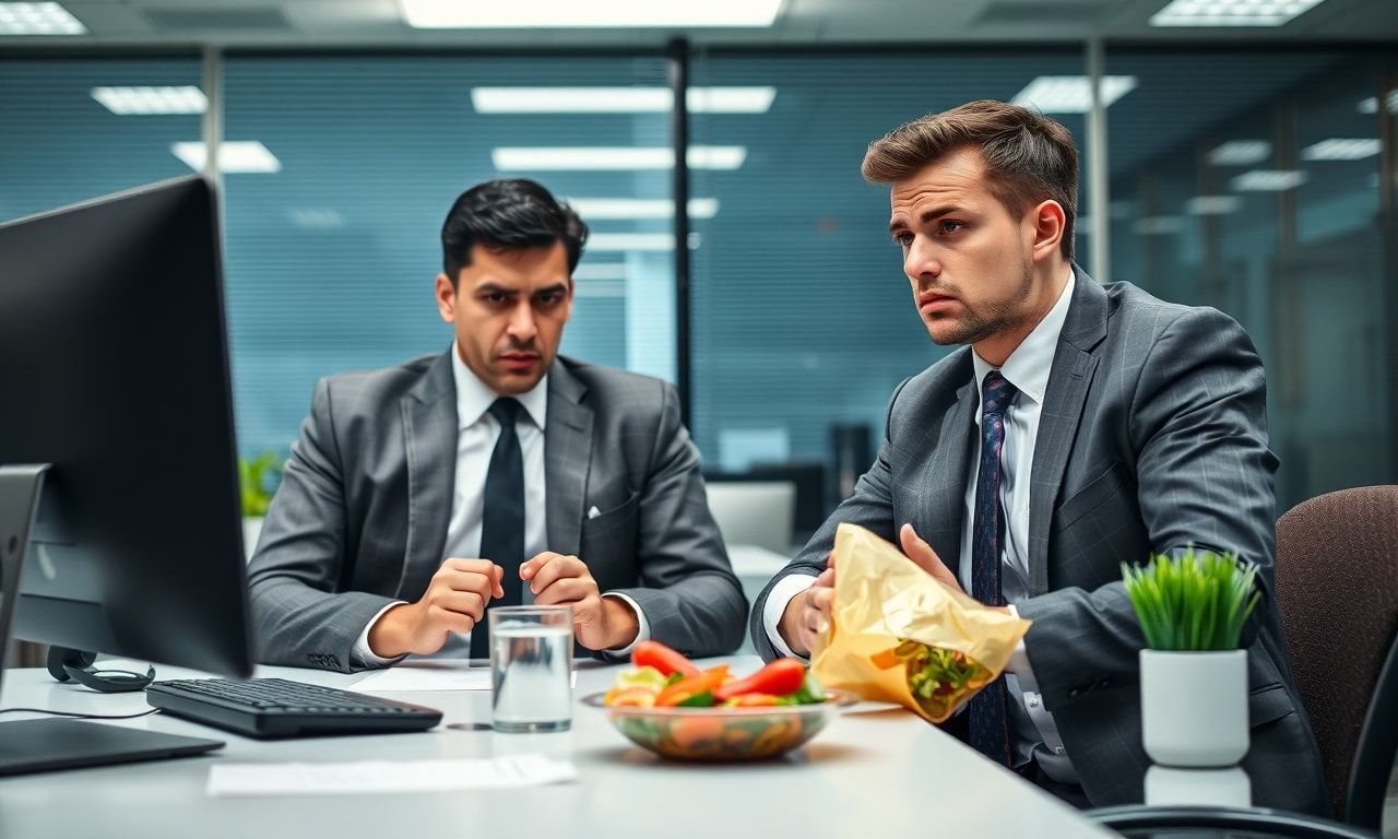 オフィスで昼休みに営業を受ける会社員