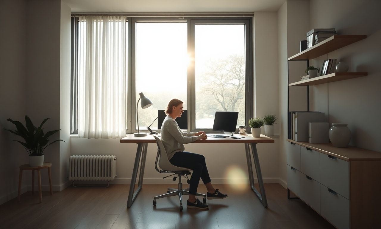 仕事に向き合う明るいデスク周り