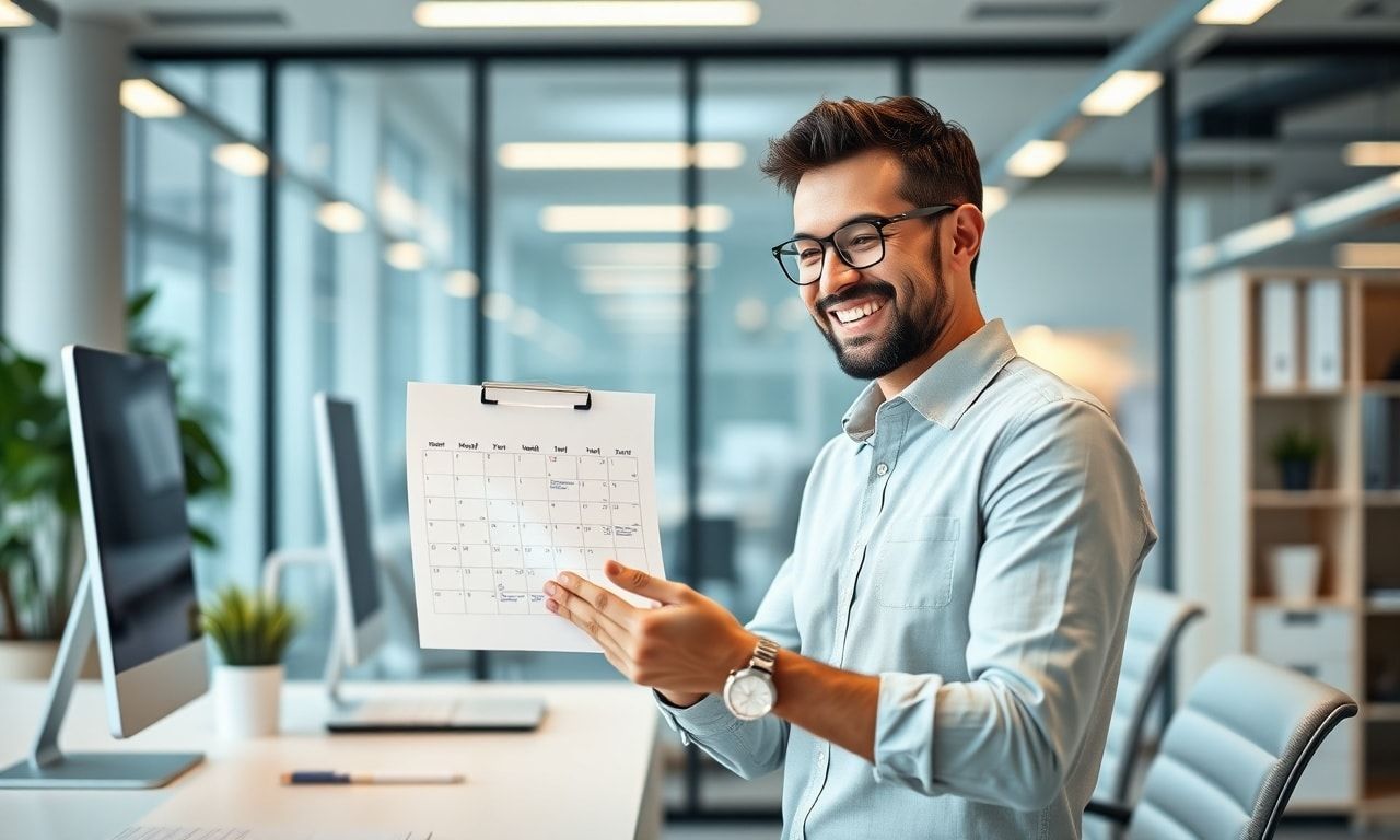 休日を確認する会社員