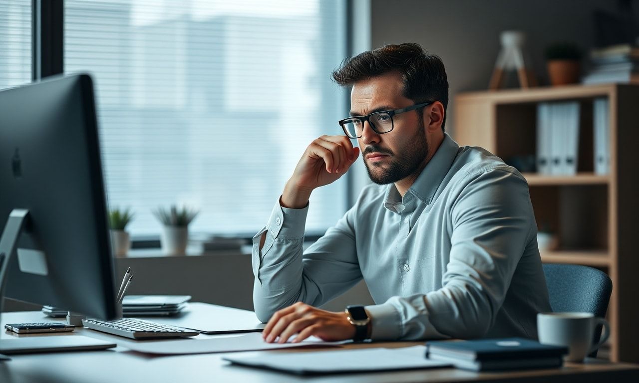 オフィスで深く考え込む会社員