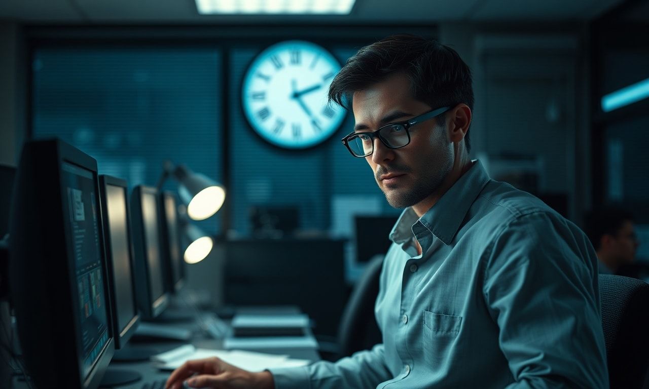 残業に追われる会社員