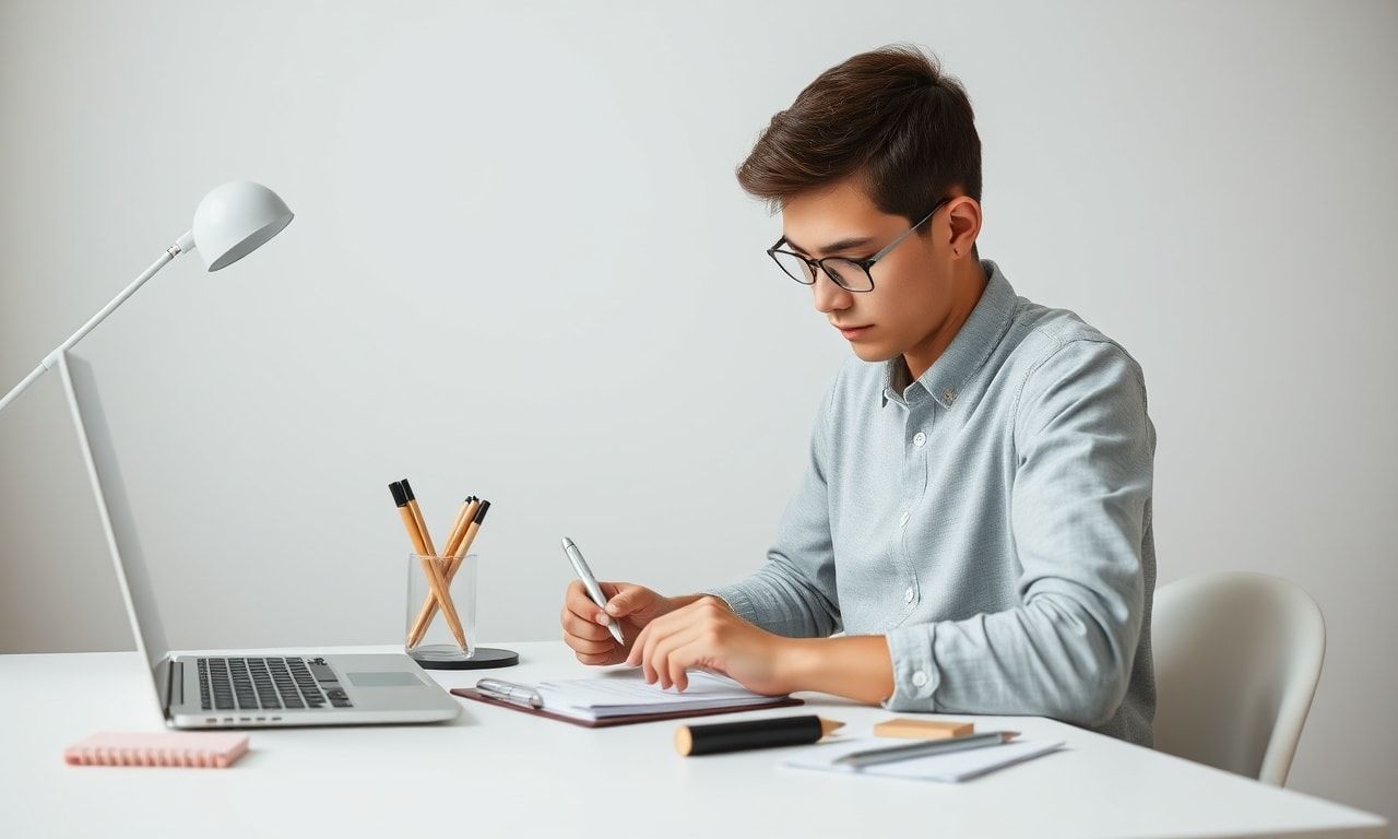 予算計算をする若者