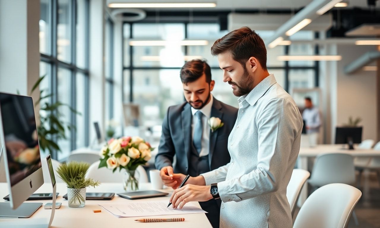 ウェディングプランナーを目指す若者のオフィスでの様子