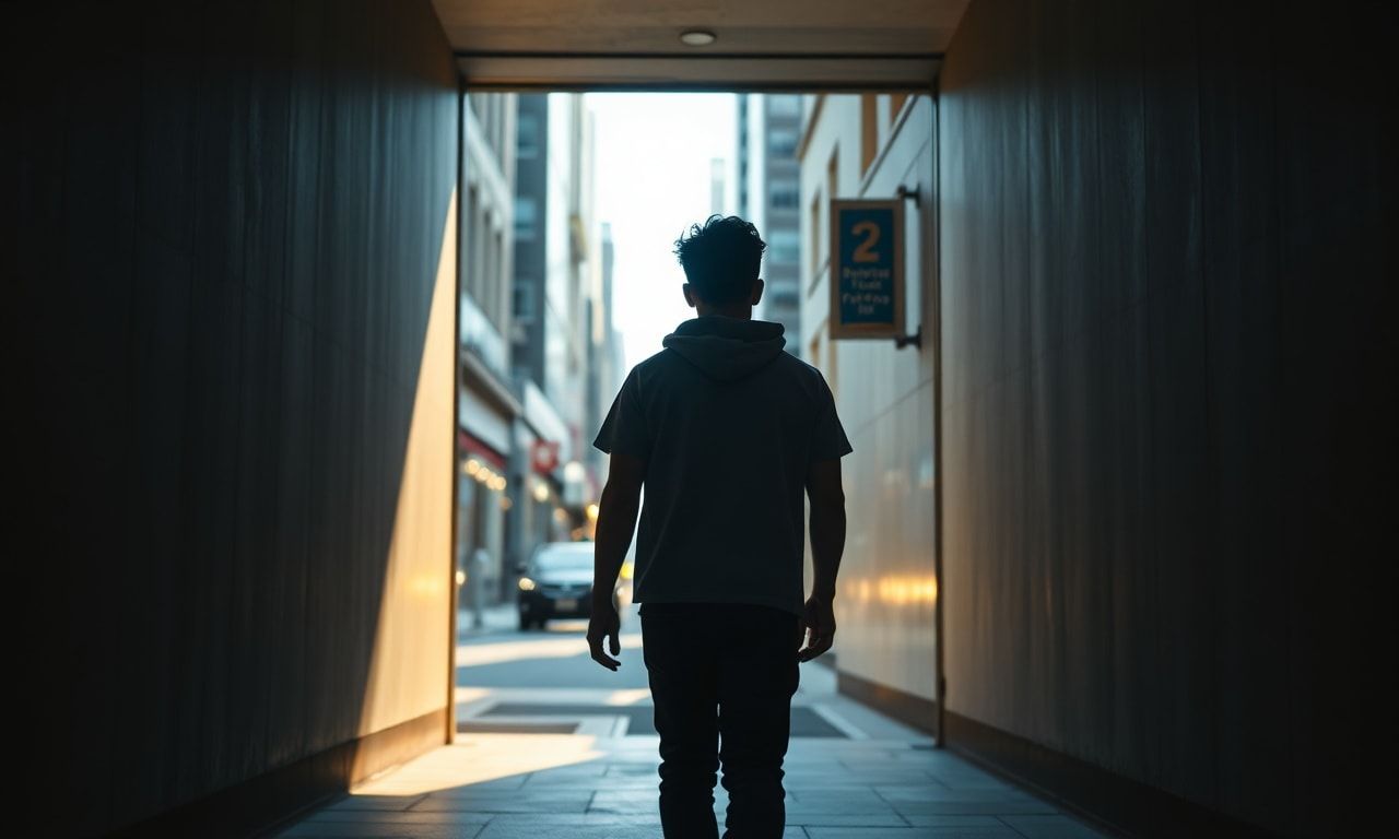 明るい未来へ歩き出す様子