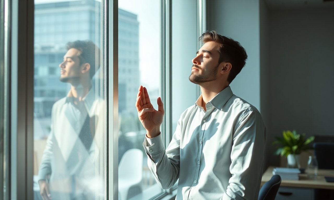 気持ちを落ち着ける会社員