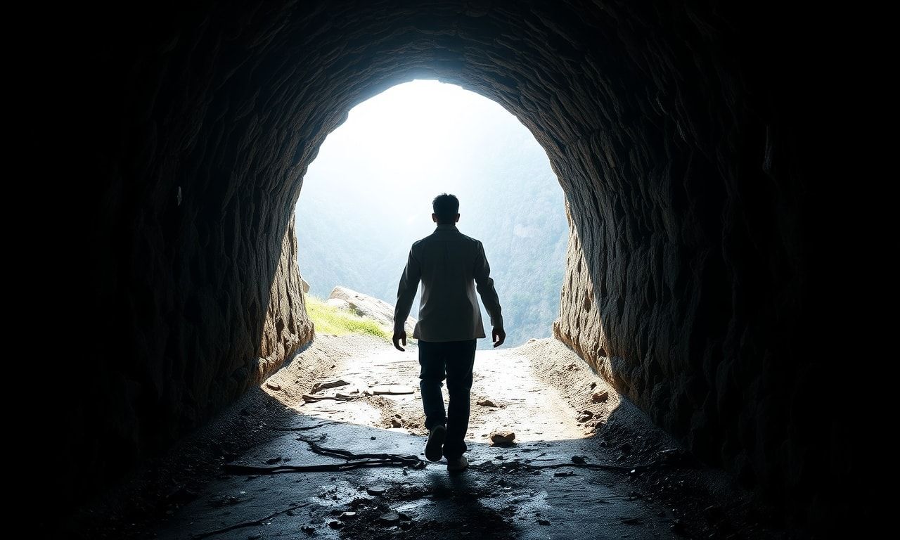 明るい光に向かって歩き出す自由の象徴