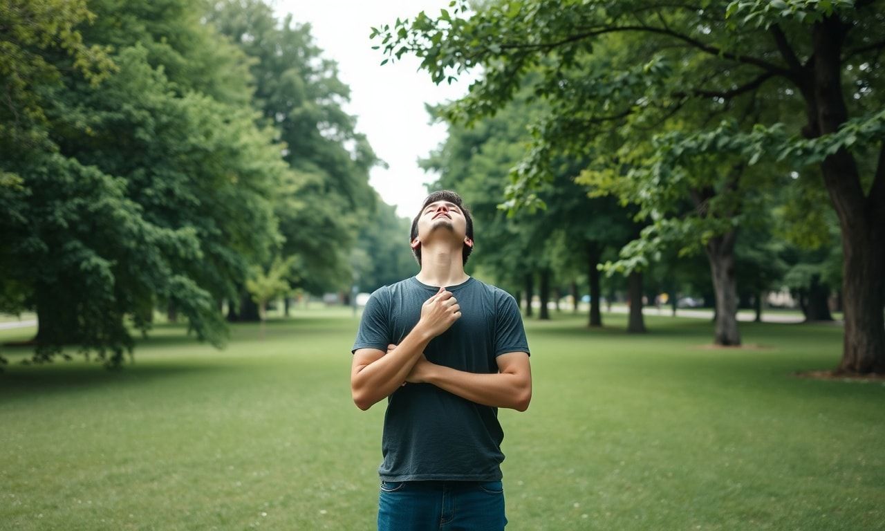 自然の中でリフレッシュする人のイメージ