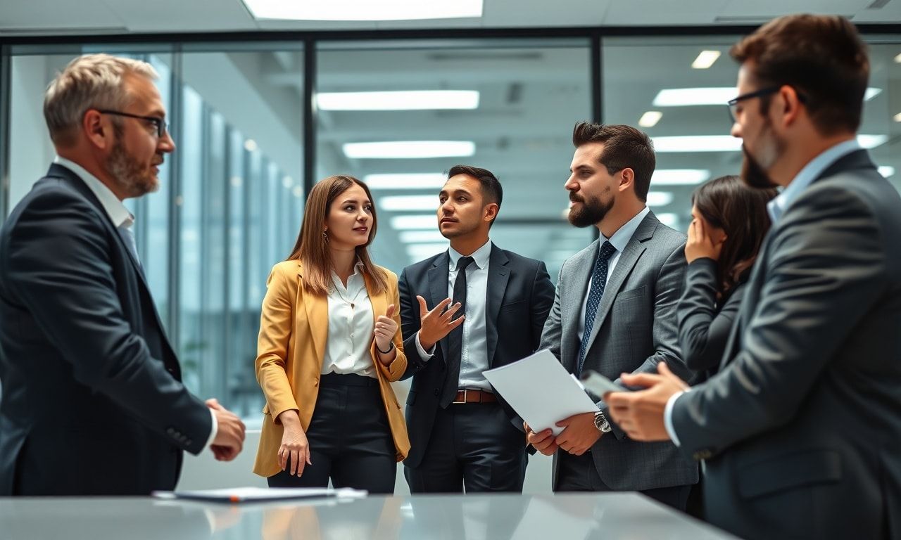 オフィスで会話する人々