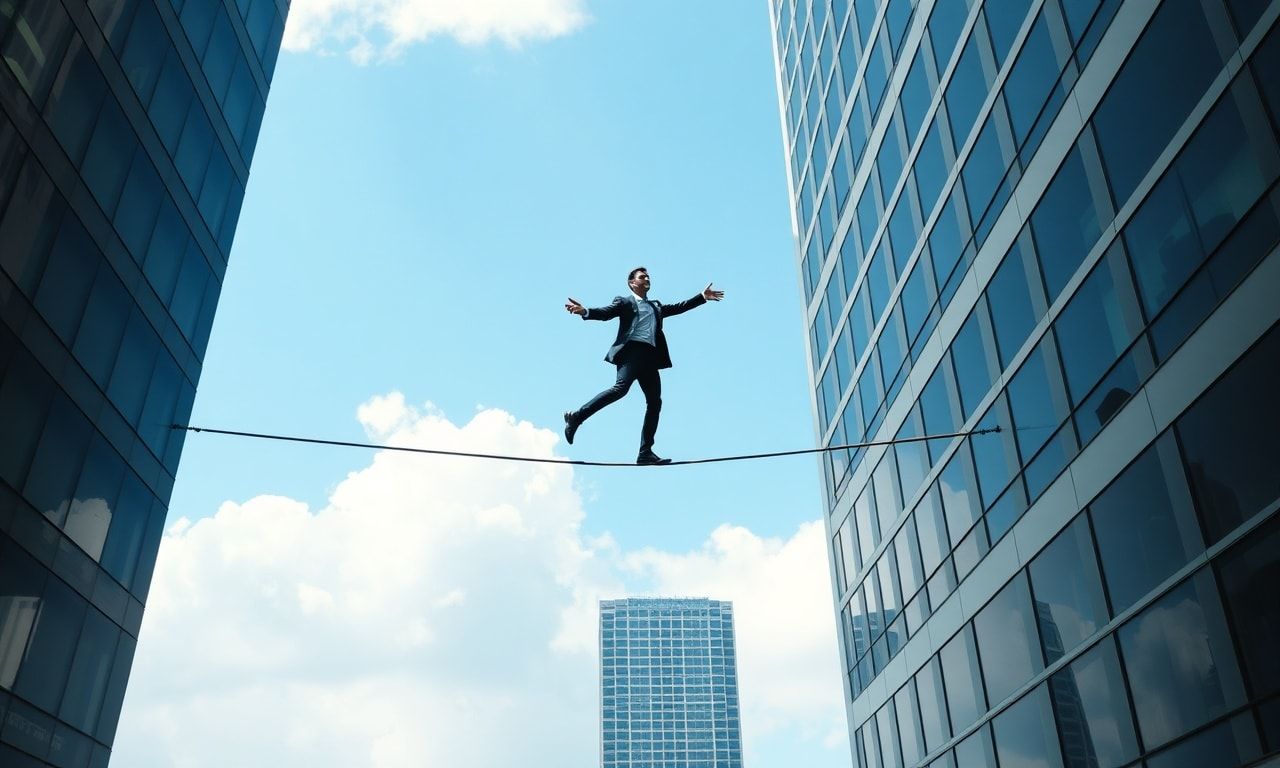 バランスをとって歩くビジネスパーソン