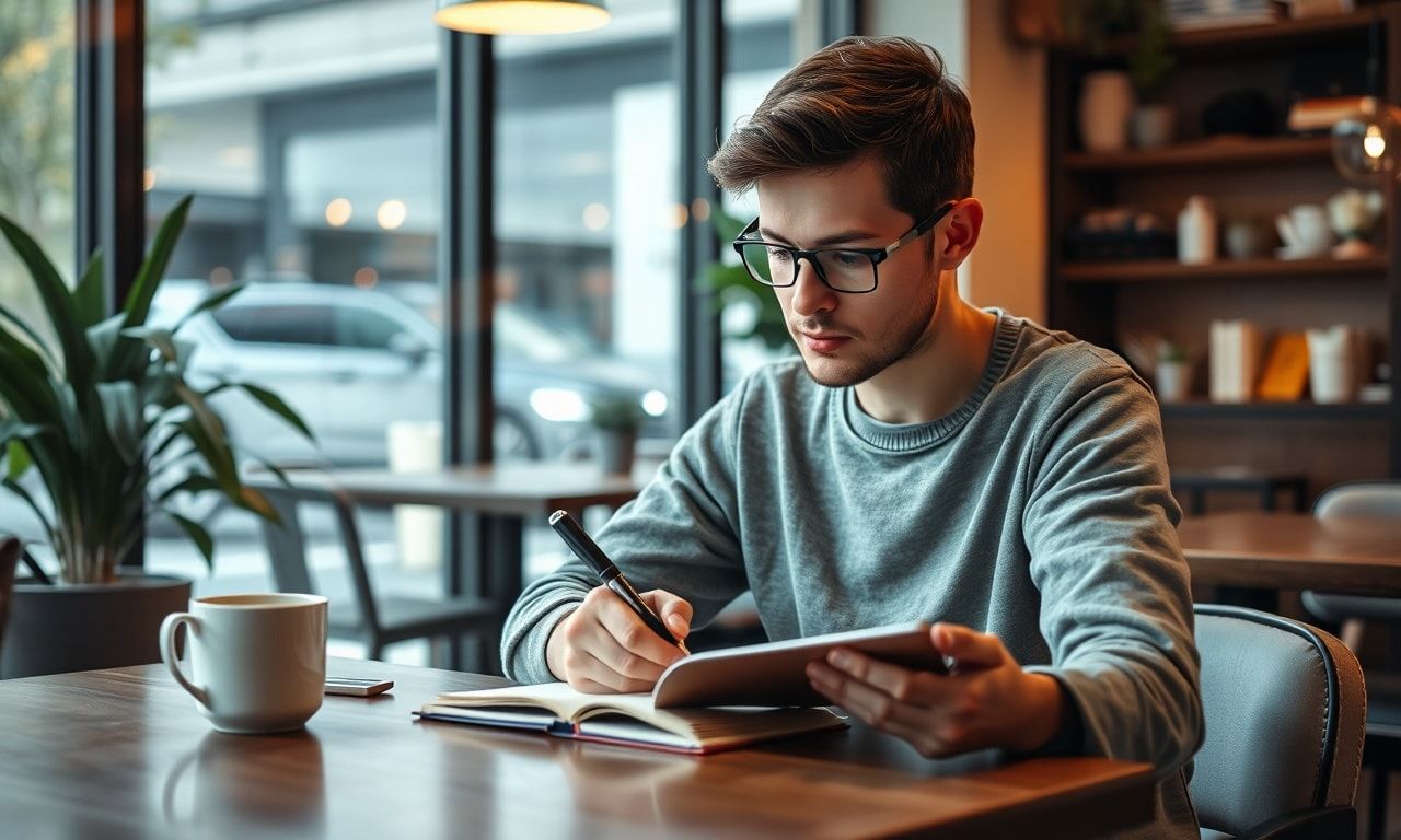 カフェで将来を計画する様子