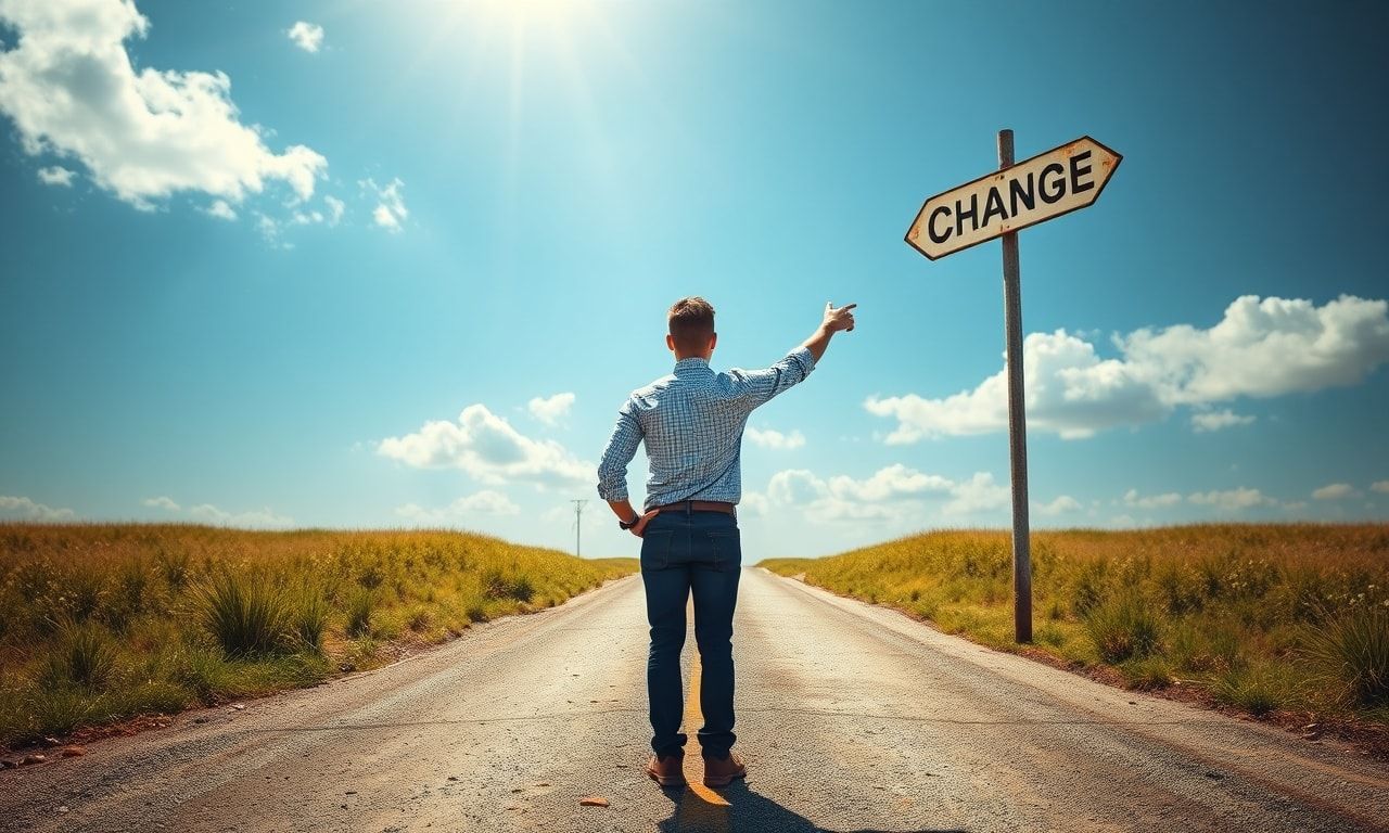 成長と変化の道を示す交差点に立つ人物