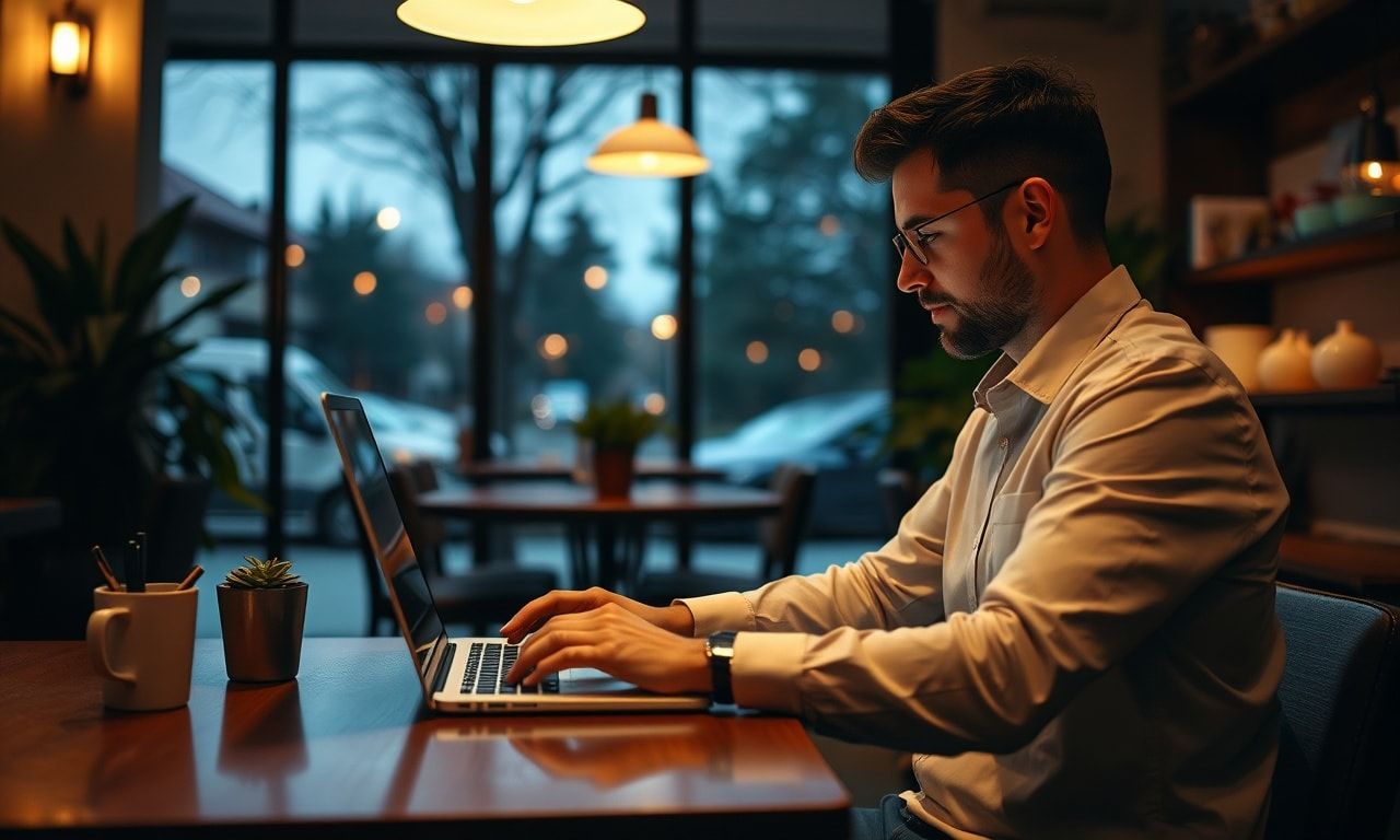 カフェで副業をする様子