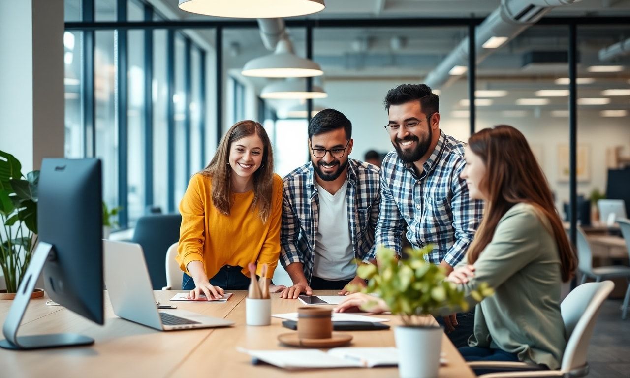 モダンな空間で楽しく働く多様なチーム