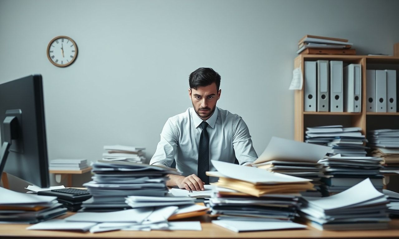 仕事で悩むオフィスワーカー