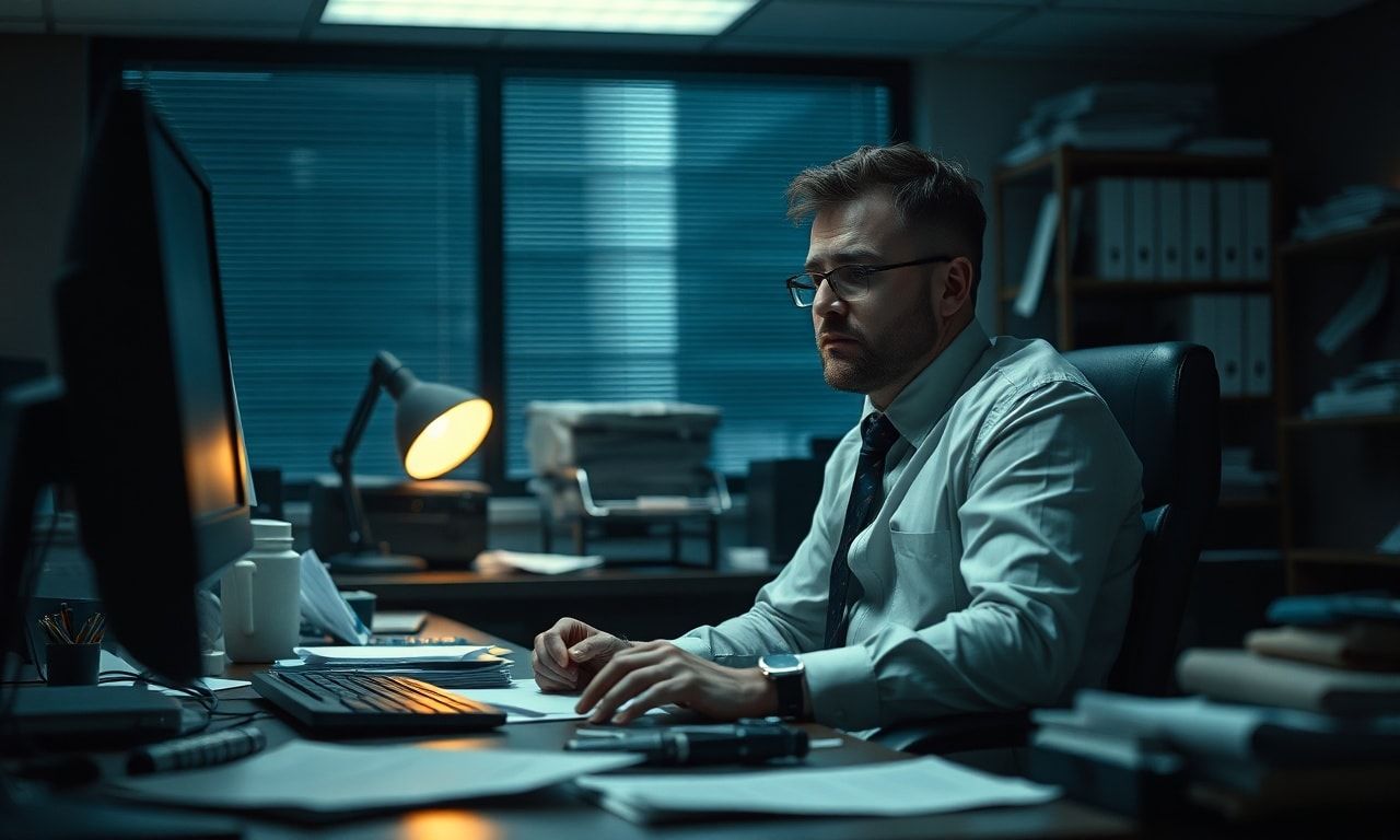 オフィスで疲弊して悩む労働者