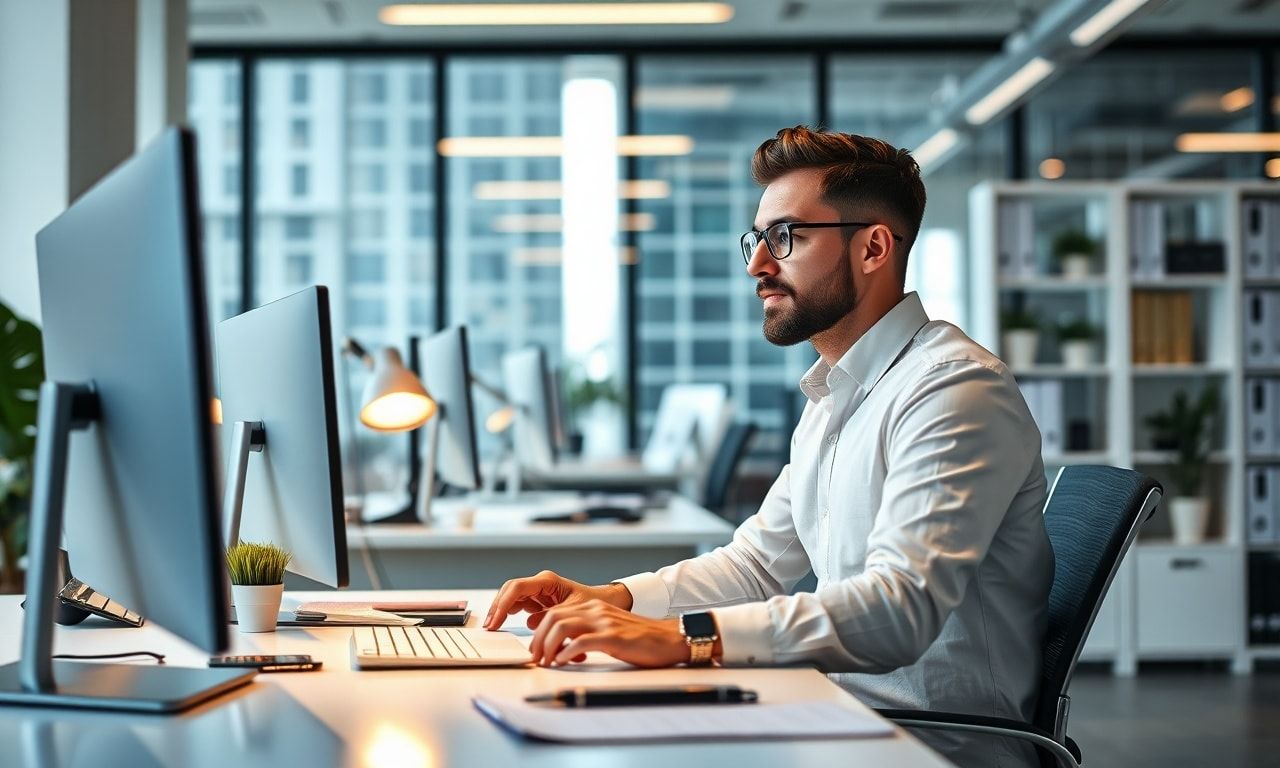 オフィスでキャリアについて悩む人