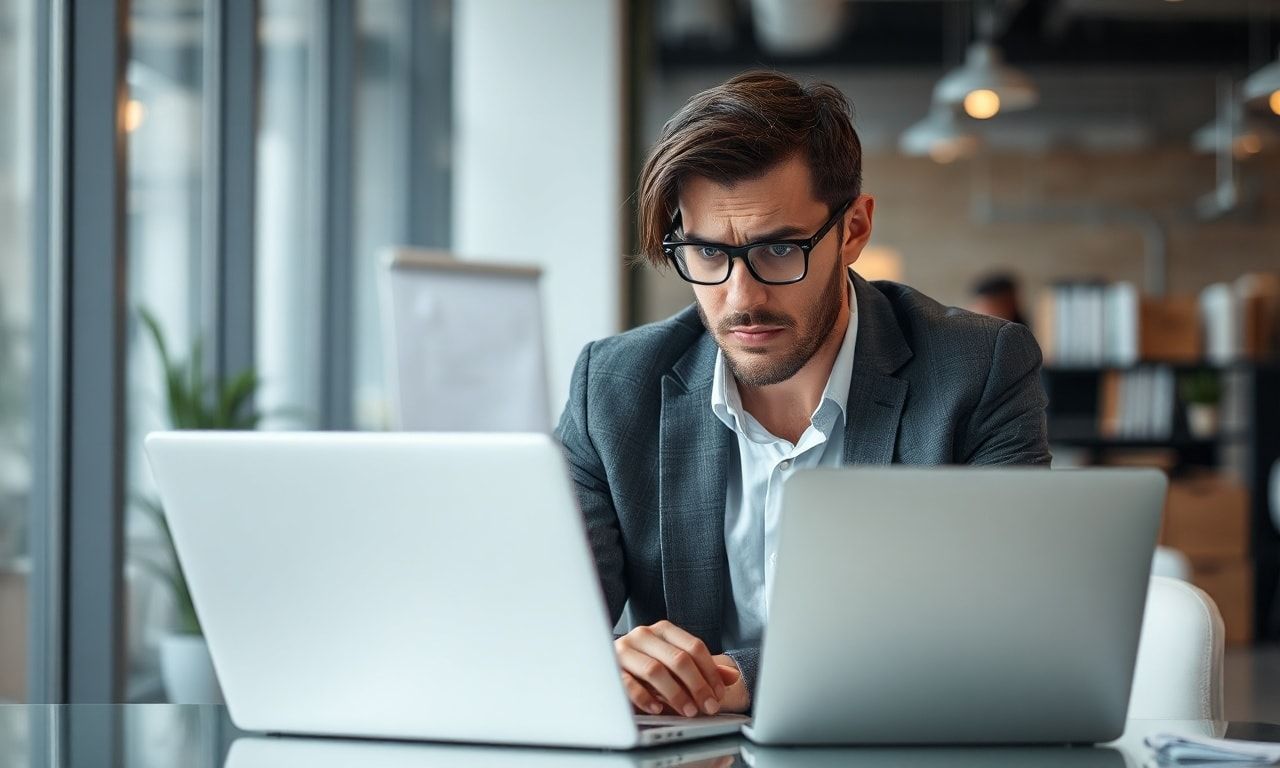 オフィスで不安げに働く会社員