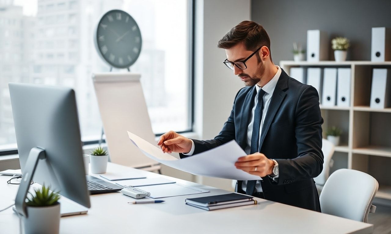 オフィスで書類を確認するビジネスパーソン