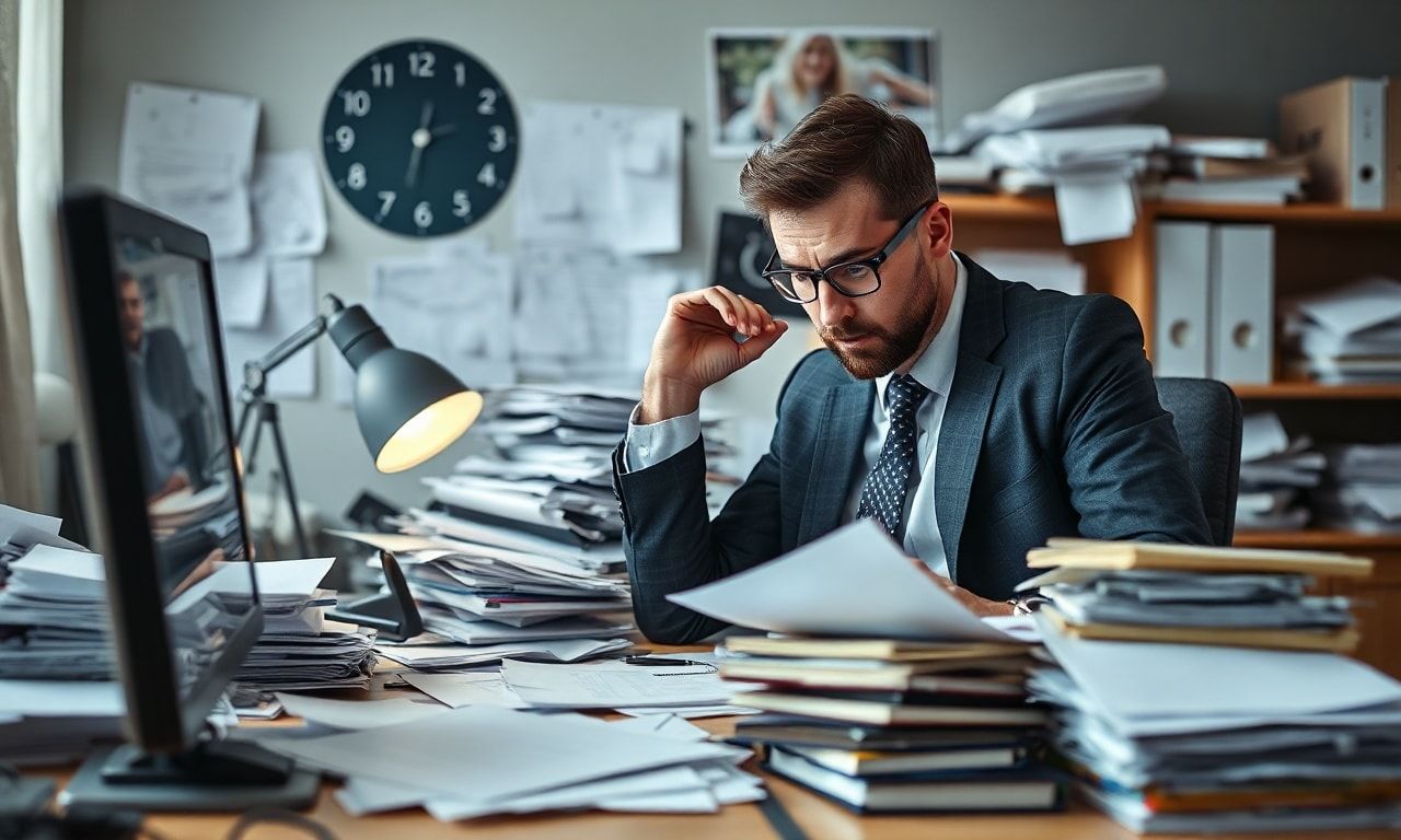 混乱したオフィスワークのイメージ