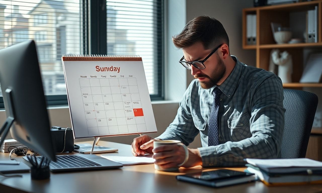 カレンダーを見つめる会社員
