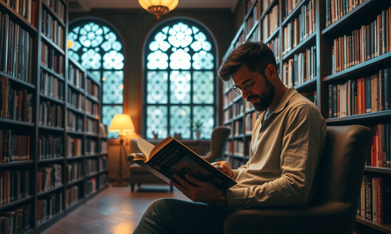 読書で知識を深める様子