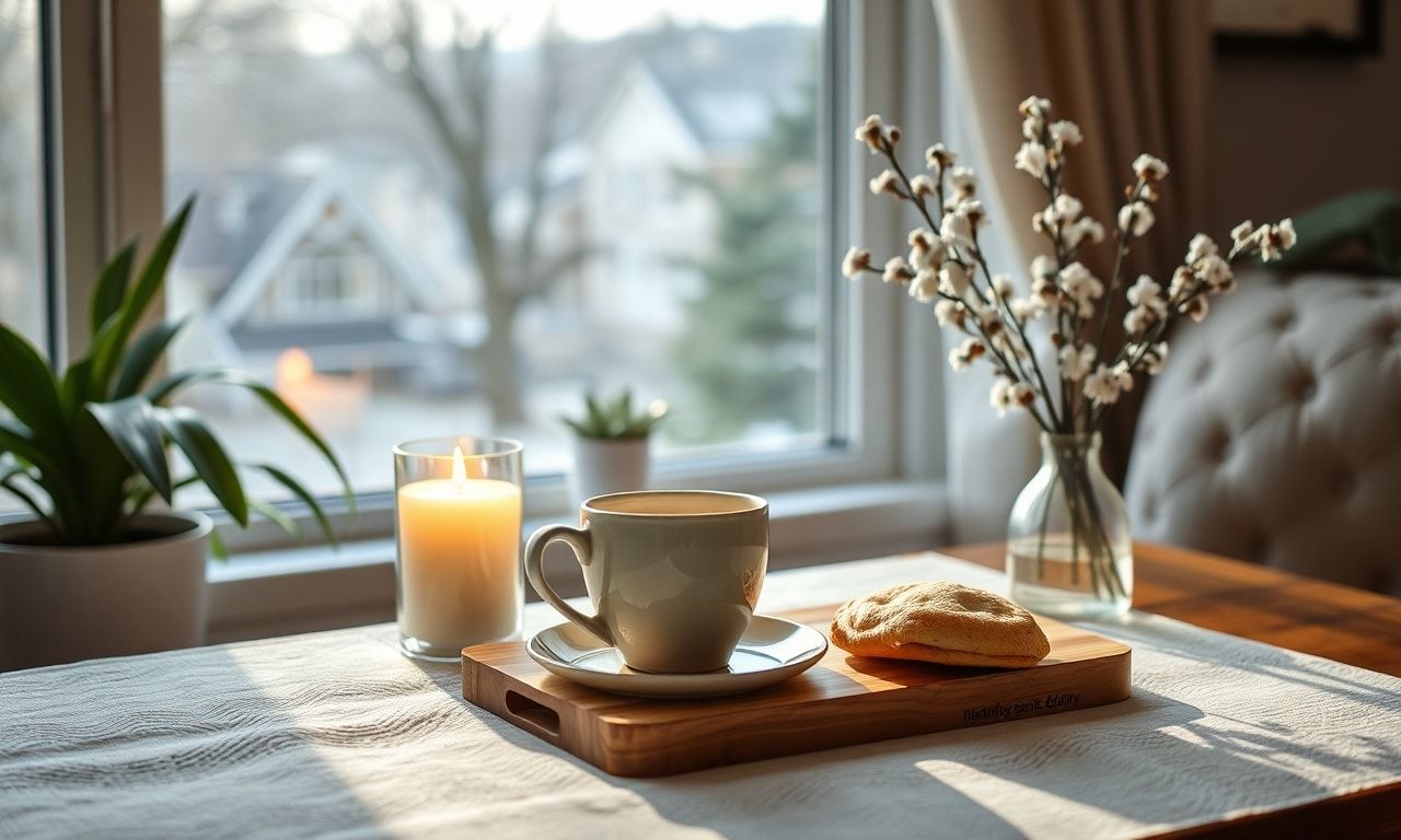 自宅でコーヒーを飲んでリラックスする朝の風景