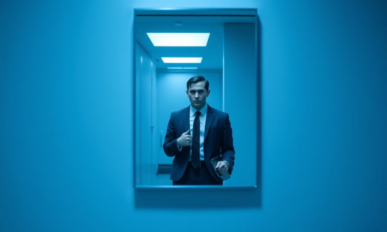 鏡に映る自分を見つめるビジネスパーソン