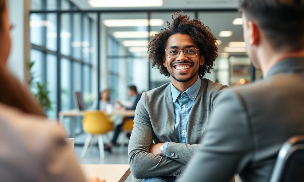 前向きに面接を受ける様子