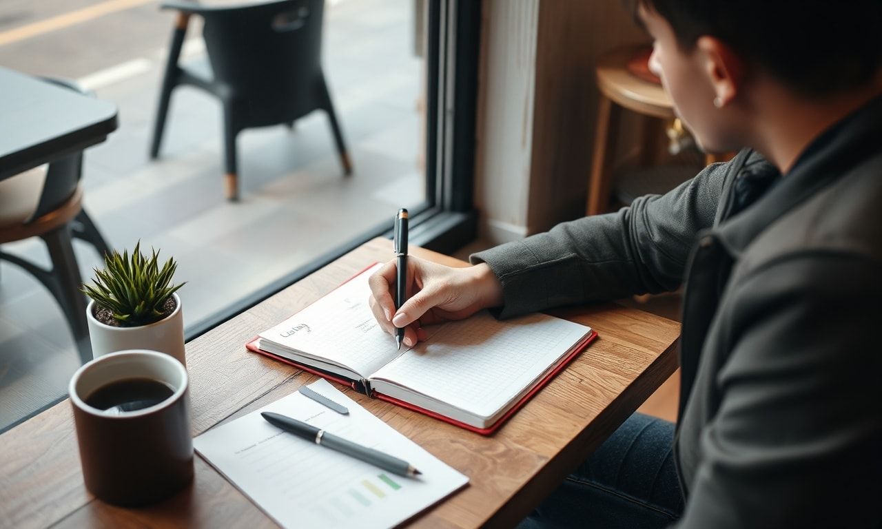 カフェでキャリアプランを考える人