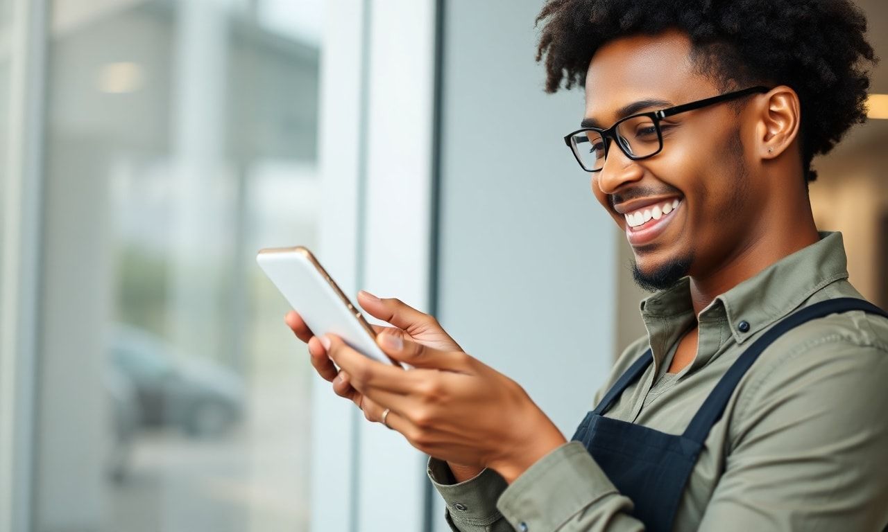 スマホを確認して喜ぶ会社員