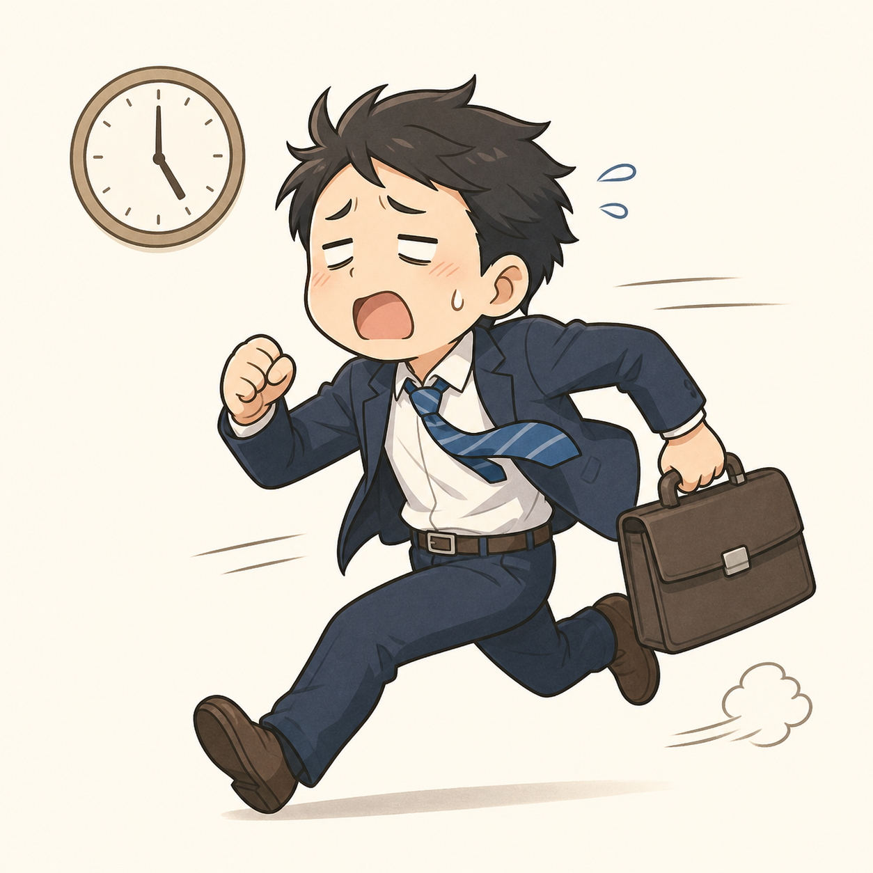定時に向けて走る疲れた会社員の社畜イラスト