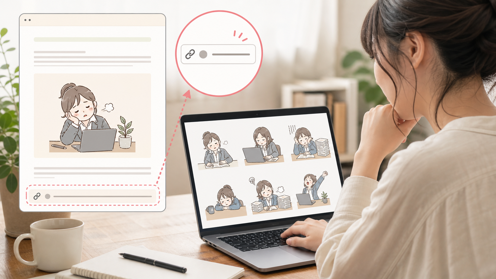 社畜イラストを使う時のクレジット表記とリンク掲載のイメージ