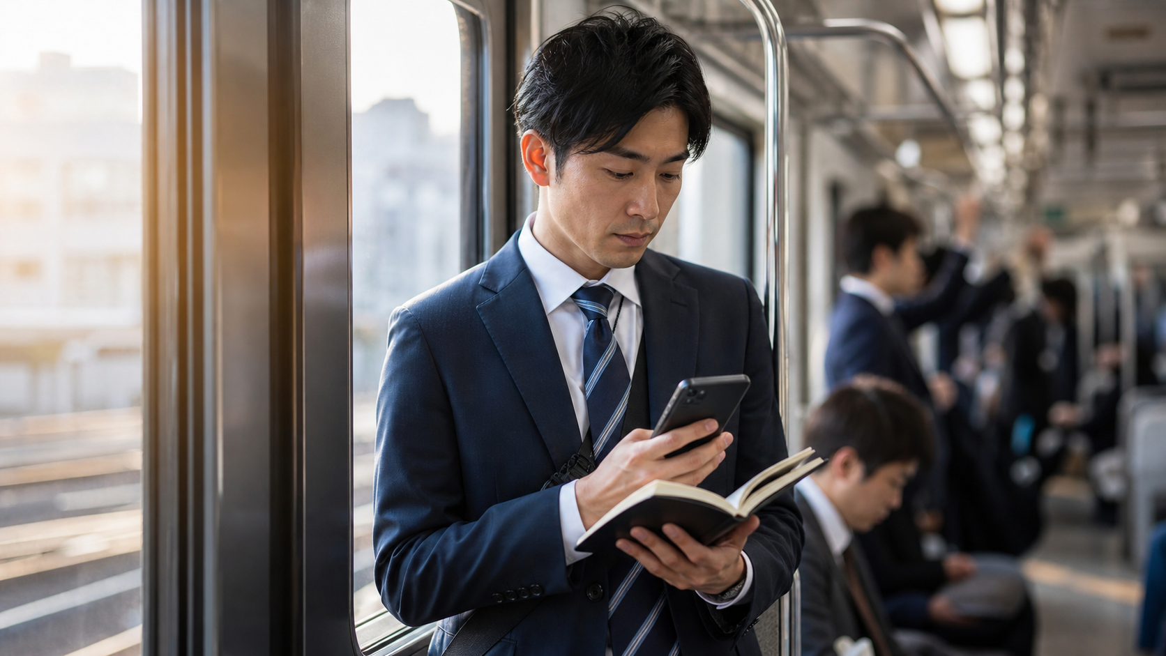 通勤時間を使って勉強する社畜会社員