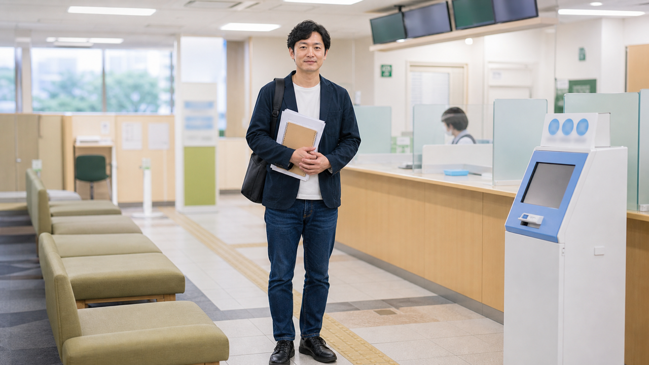 ハローワークで失業保険の手続き書類を持つ人