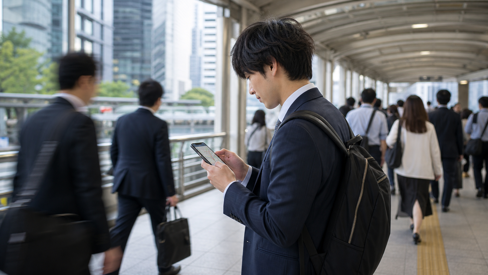 東京の通勤ルートを確認する若手社会人
