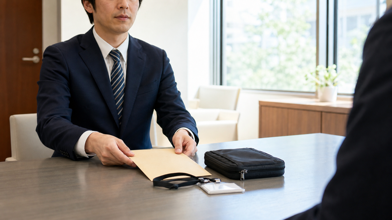 退職書類と貸与品を会社へ返却する場面