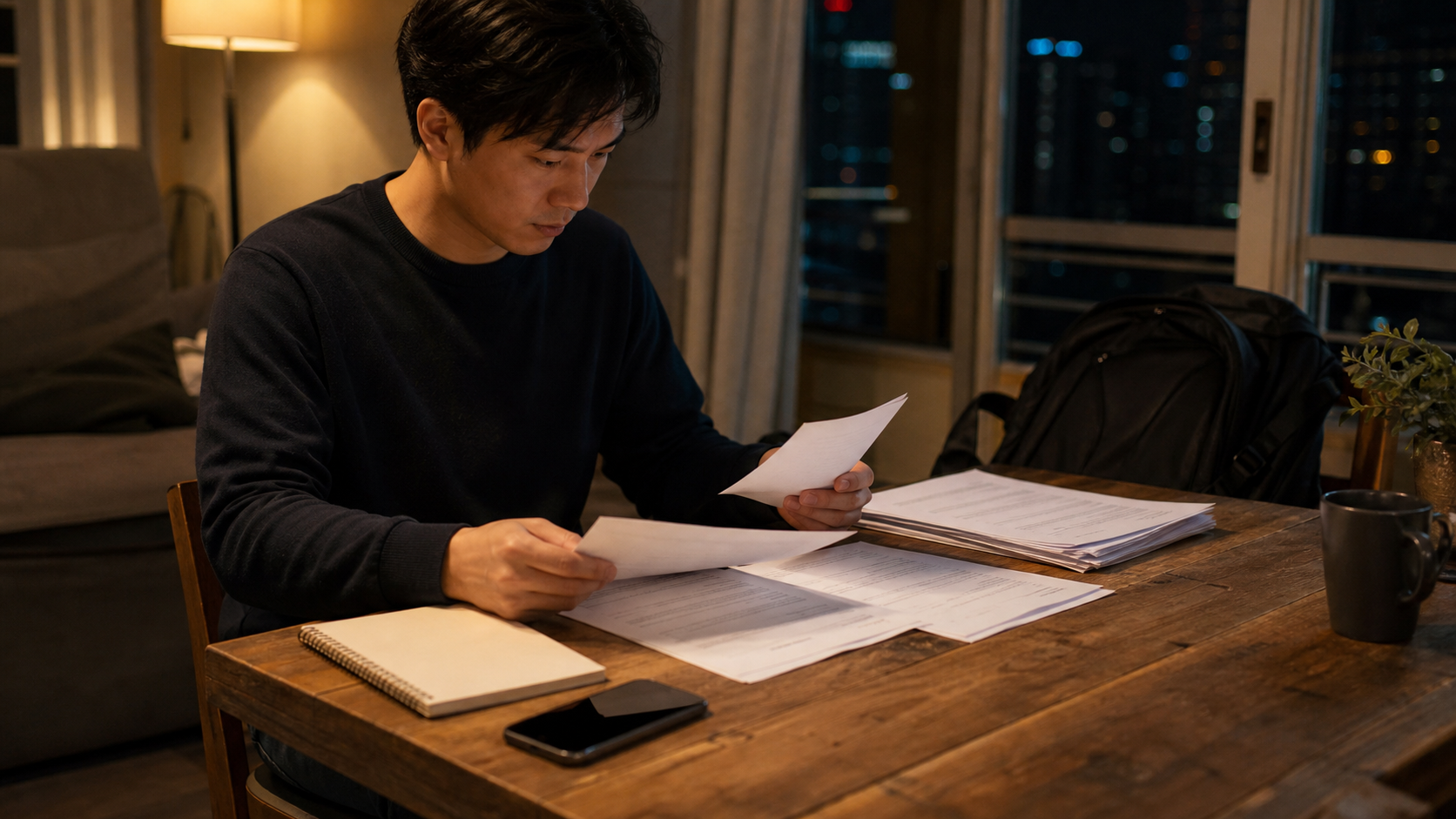 退職に向けて書類を整理する会社員