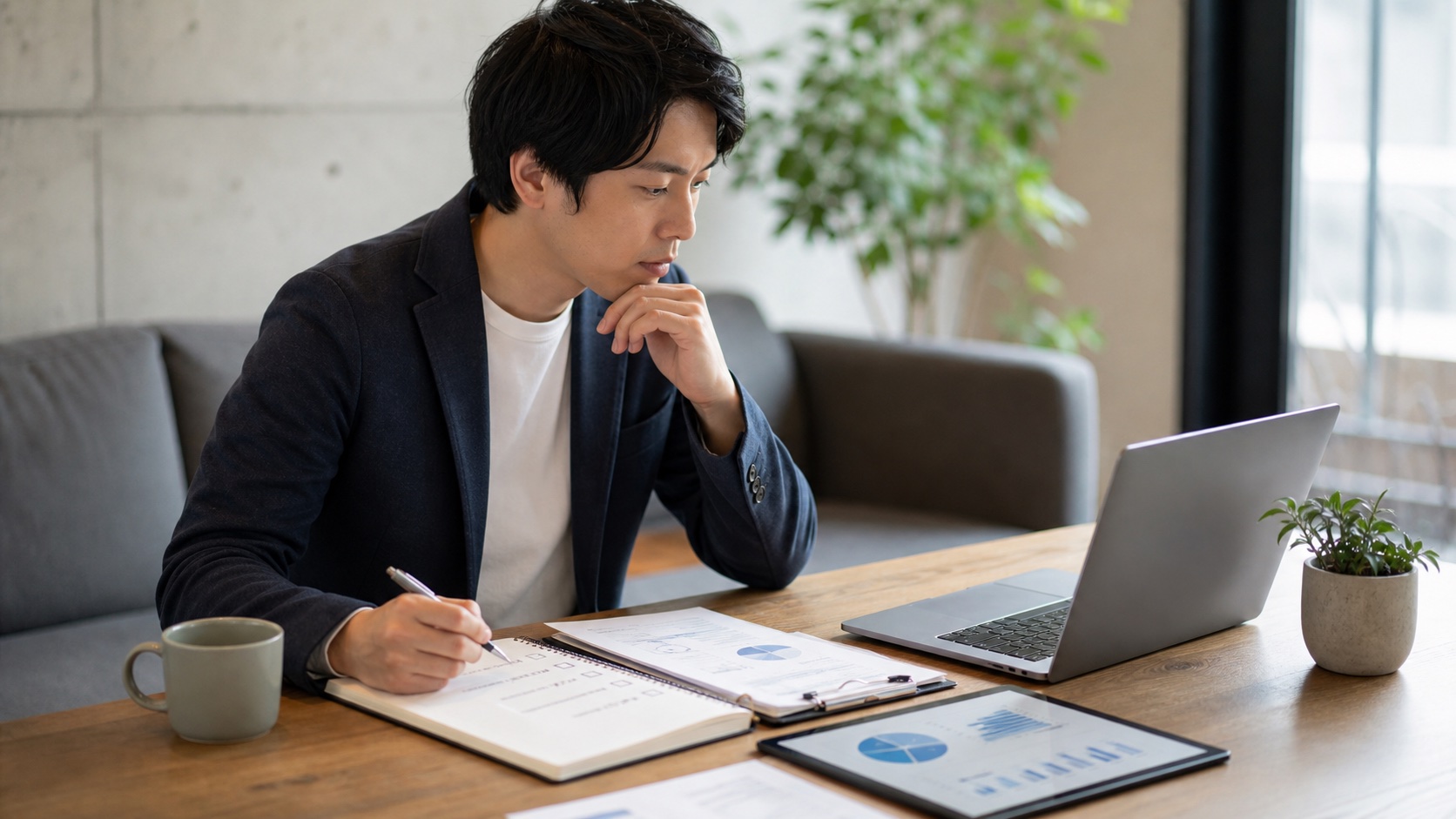 大学職員への転職判断をノートで整理する人の様子