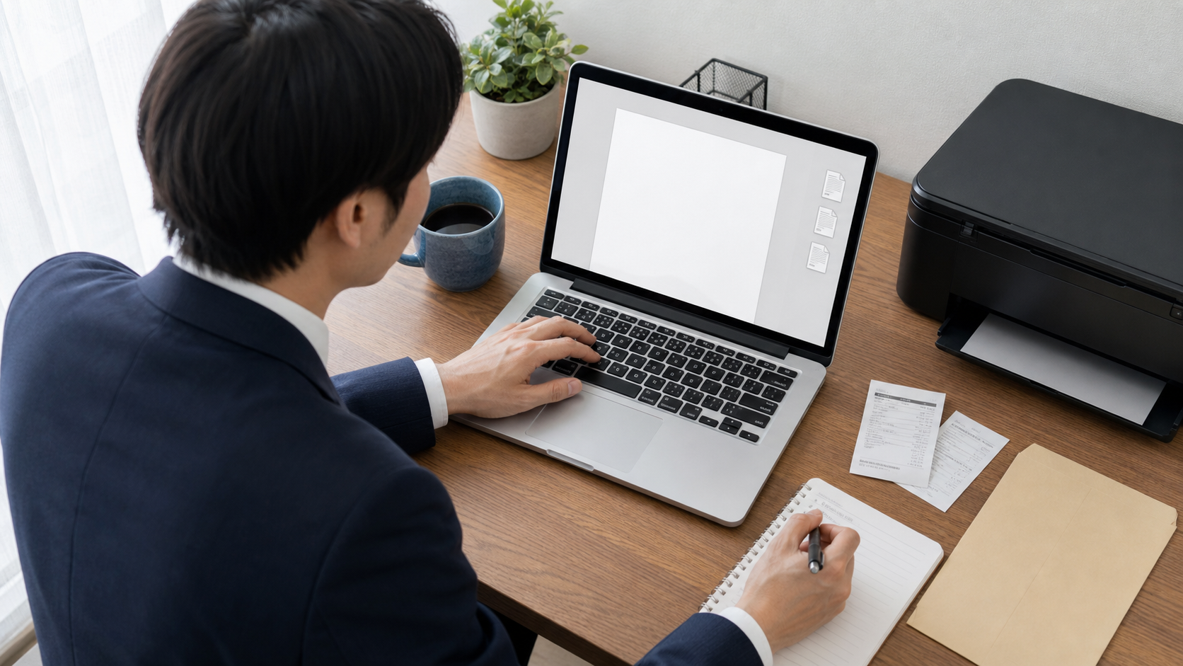 パソコンで職務経歴書テンプレートを作成する会社員