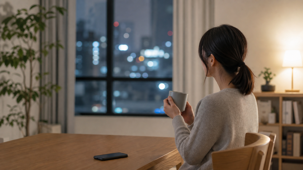 人と関わりたくないと感じた夜に一人で心を休める様子