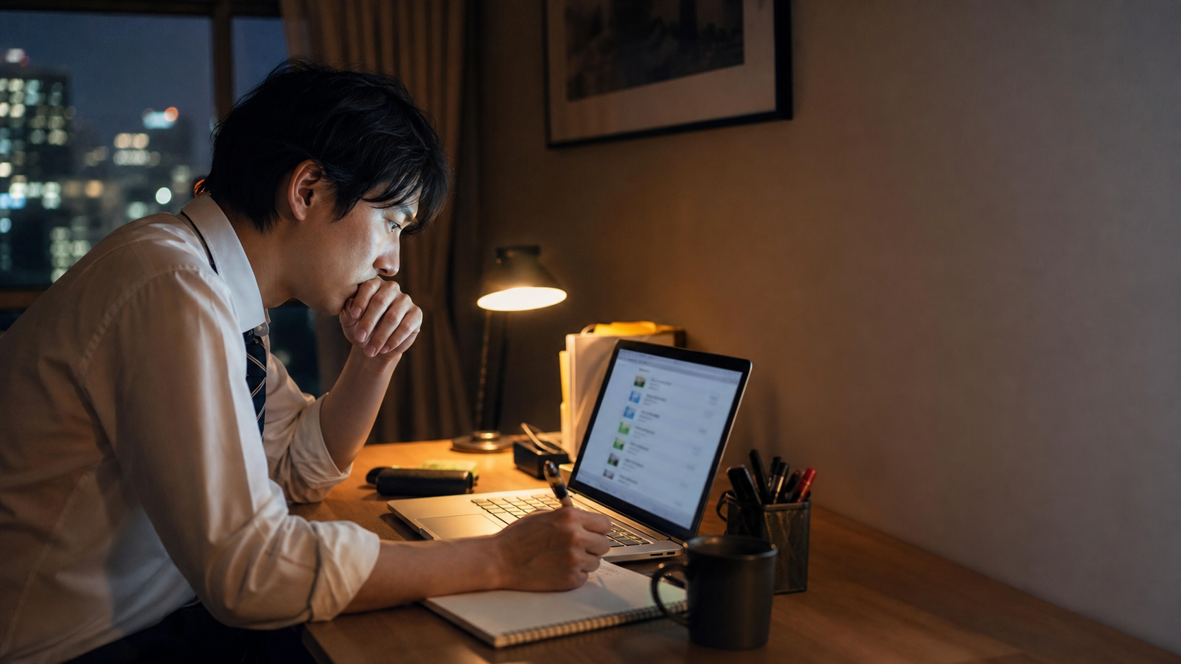 仕事後に転職サイトを確認する会社員