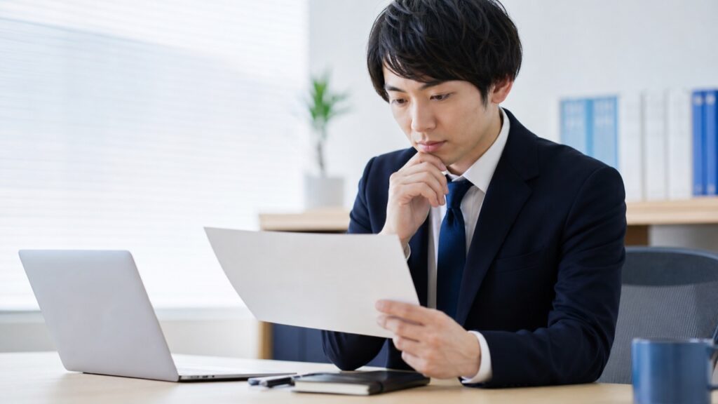 「働かせていただく」の言い換えを確認する会社員